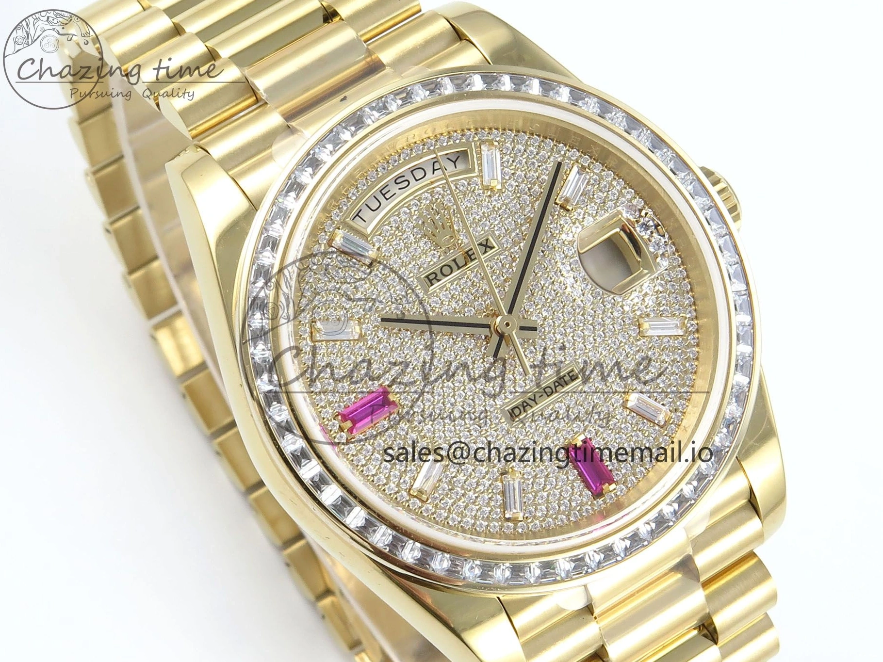 MiroTime 0314 DayDate 40 YG QF 1:1 Best Edition Pink Diamonds Dial Diamonds Bezel on President Bracelet A2836 V5 (Gain Weight) ZipUp 488
